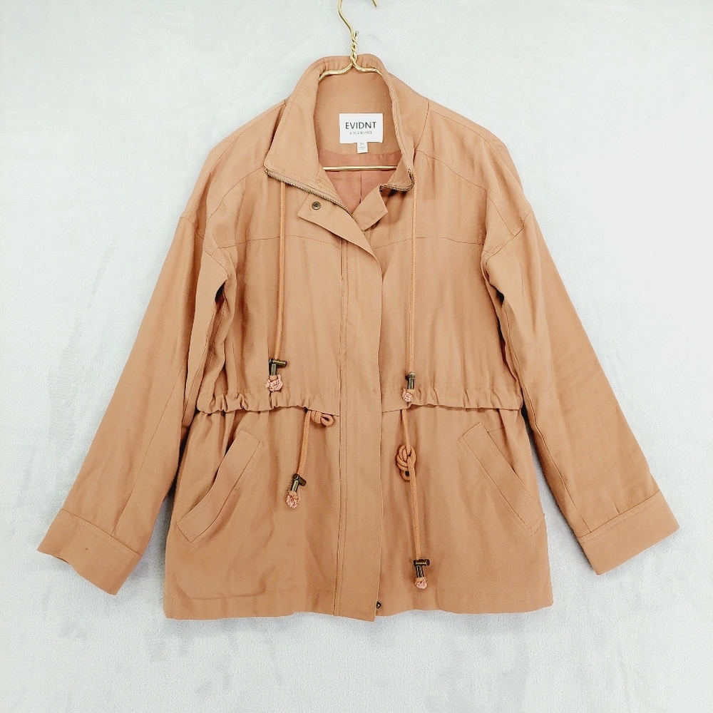 EVIDNT LOS ANGELES Tan Pockets Drawstring Waist Casual Utility Jacket P3153